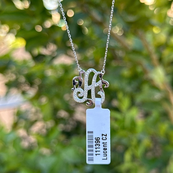 Sterling silver letter “A” necklace with pave diamonds - Picture 4 of 5